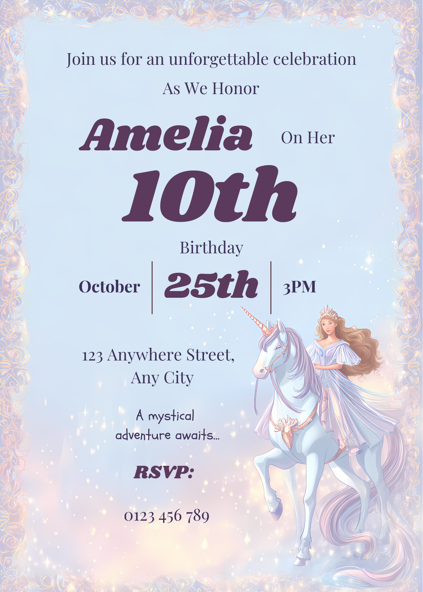 Unicorn Birthday Invitation